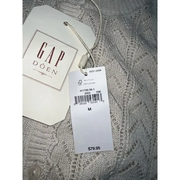 NWT! Gap × DÔEN Linen-Blend Pointelle Sweater MEDIUM Chine Beige $80 sold out - Picture 4 of 9